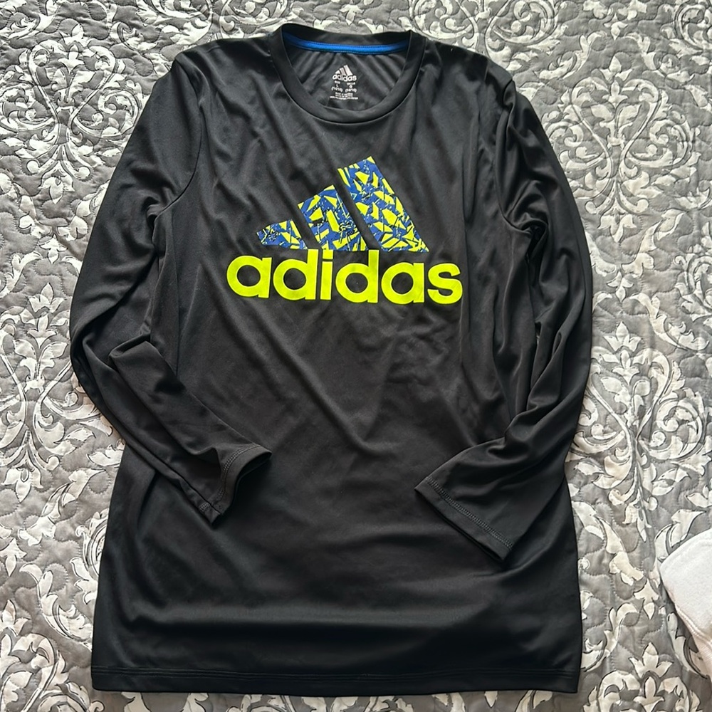 Adidas youth large climalite black and multicolored long sleeve t-shirt